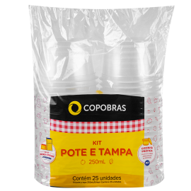 Kit Pote-Tampa Copobras 250ml embalagem com 25 unidades