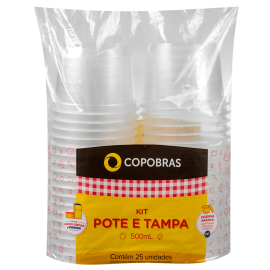 Kit Pote-Tampa Copobras 500ml embalagem com 25 unidades