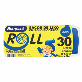 Saco de Lixo Bompack Picotado 30L Roll Azul pacote com 40 unidades
