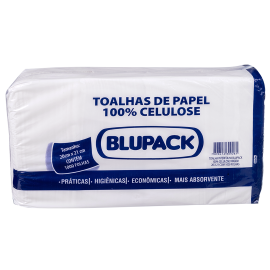 Papel Toalha Blupack 100% Celulose 22x21cm embalagem com 1000 unidades