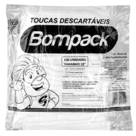 Touca Bompack TNT Branca Sanfonada 18 45x50cm pacote com 100 unidades