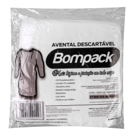 Avental Descartável Bompack TNT Manga Longa pacote com 10 unidades