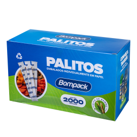 Palito de Bambu Bompack embalado com papel caixa com 2000 unidades