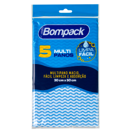 Multipanos Bompack Limpeza Leve Azul 30x50cm pacote com 5 unidades