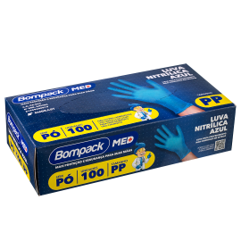 Luva Nitrilica Bompack Med para Procedimento sem Po Azul tamanhos PP caixa com 100 unidades