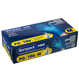 Luva Nitrilica Bompack Med para Procedimento sem Po Azul tamanhos M caixa com 100 unidades