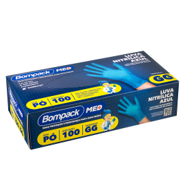 Luva Nitrilica Bompack Med para Procedimento sem Po Azul tamanhos GG caixa com 100 unidades
