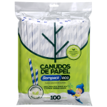 Canudo de Papel Bompack Sache Branco, Azul 8mm 19,7cm embalagem com 100 unidades