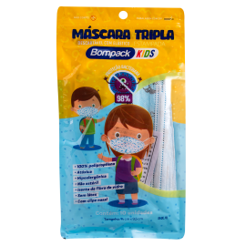 Máscara Tripla Bompack Kids com Estampa pacote com 10 unidades