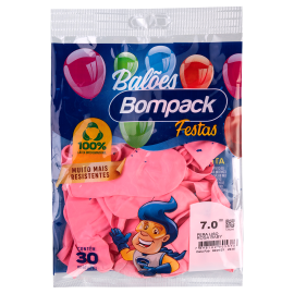 Balao Liso N7 Bompack Rosa Baby embalagem com 30 unidades