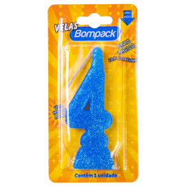 Vela Supernumeros Bompack N4 Azul embalagem com 4 unidades