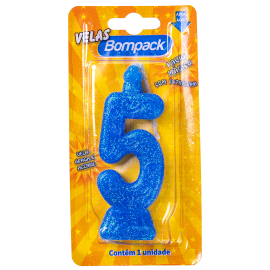 Vela Supernumeros Bompack N5 Azul embalagem com 4 unidades