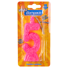 Vela Supernumeros Bompack N5 Rosa embalagem com 4 unidades
