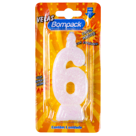 Vela Supernumeros Bompack N6 Branca embalagem com 4 unidades