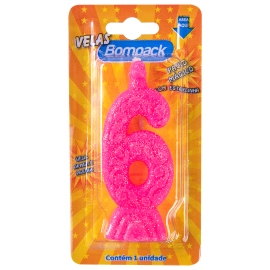 Vela Supernumeros Bompack N6 Rosa embalagem com 4 unidades