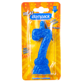 Vela Supernumeros Bompack N7 Azul embalagem com 4 unidades