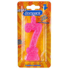 Vela Supernumeros Bompack N7 Rosa embalagem com 4 unidades
