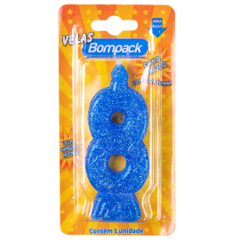 Vela Supernumeros Bompack N8 Azul embalagem com 4 unidades