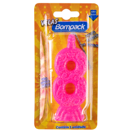 Vela Supernumeros Bompack N8 Rosa embalagem com 4 unidades