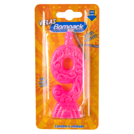 Vela Supernumeros Bompack N9 Rosa embalagem com 4 unidades