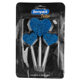 VELA ESPECIAL BOMPACK COM GLITTER CORACAO AZUL