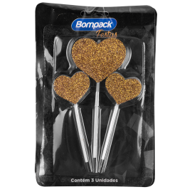 VELA ESPECIAL BOMPACK COM GLITTER CORACAO DOURADO