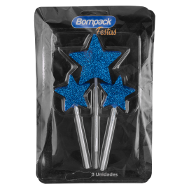 VELA ESPECIAL BOMPACK COM GLITTER ESTRELA AZUL