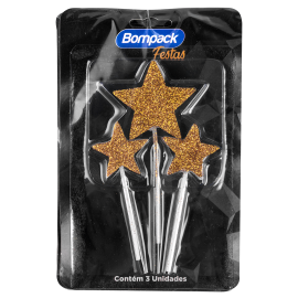 VELA ESPECIAL BOMPACK COM GLITTER ESTRELA DOURADA