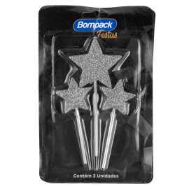 VELA ESPECIAL BOMPACK COM GLITTER ESTRELA PRATA