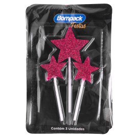 VELA ESPECIAL BOMPACK COM GLITTER ESTRELA ROSA