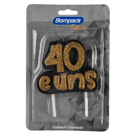 VELA ESPECIAL BOMPACK COM GLITTER 40 E UNS DOURADA