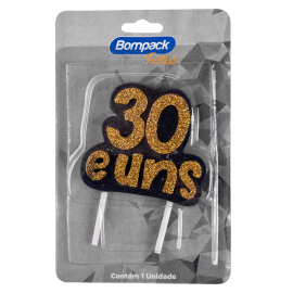 VELA ESPECIAL BOMPACK COM GLITTER 30 E UNS DOURADA